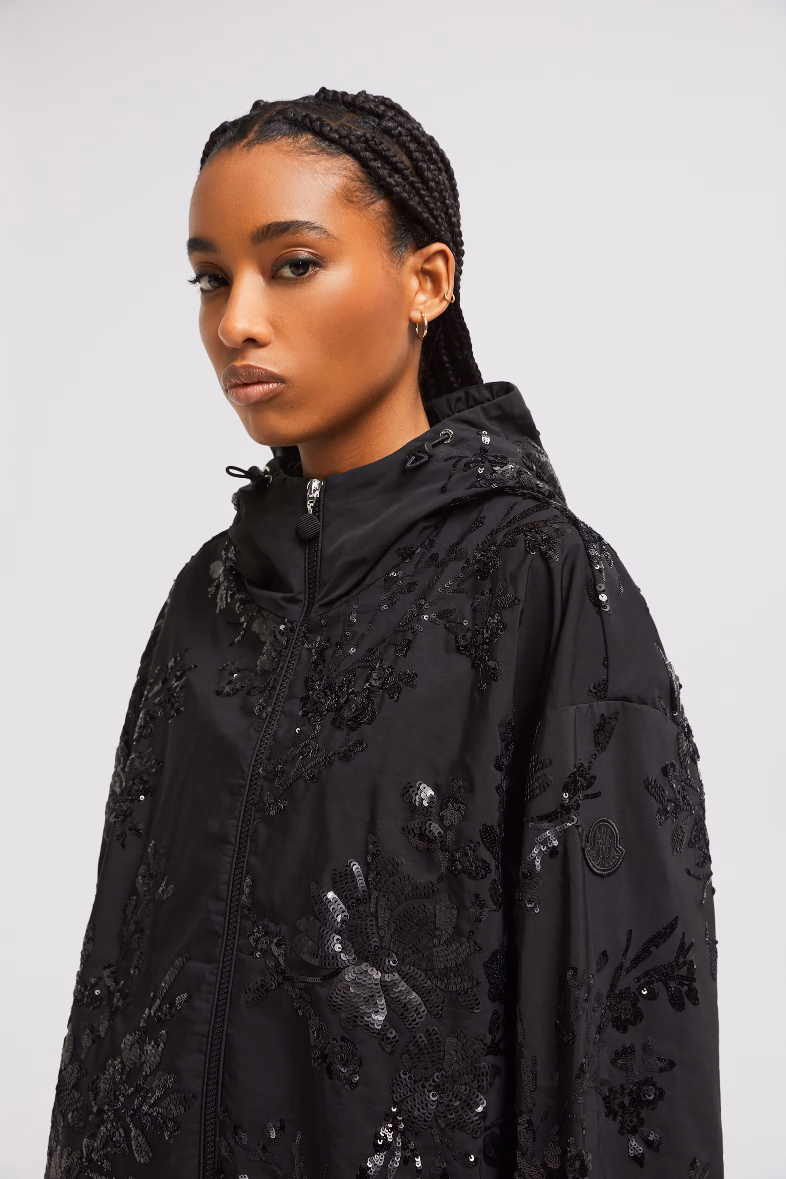 Landal Sequin-Embroidered Hooded Jacket Women Black Moncler 4
